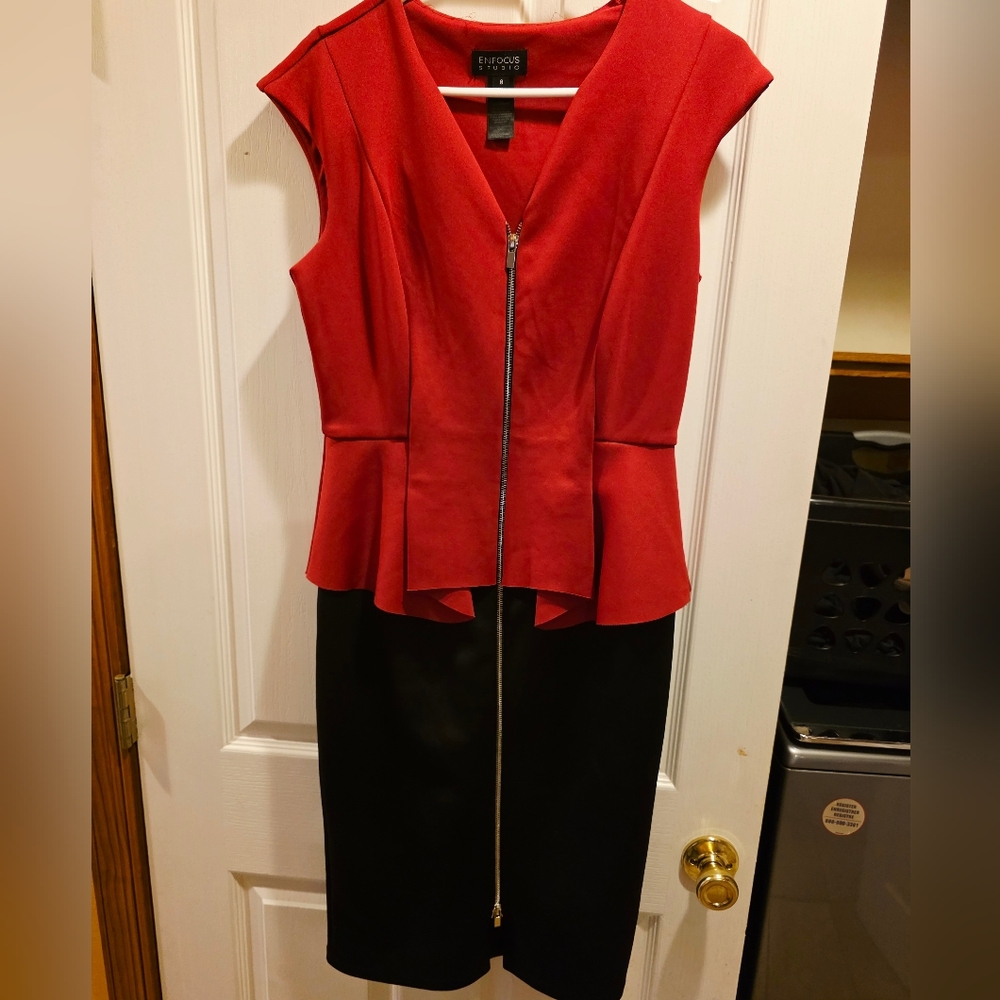 Enfocus Studio Red and Black Peplum Dress Sz8